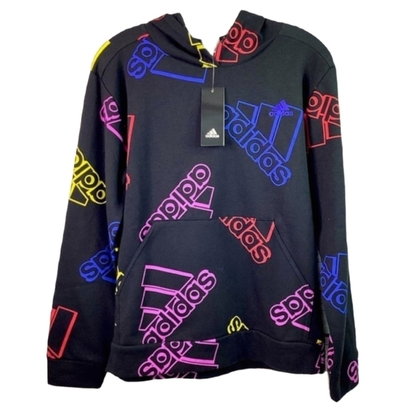 ADDIDAS GIRLS SIZE L 14/16 FLEECE HOODIE SWEATER SPORT LOGO KIDS NWT - Picture 1 of 14